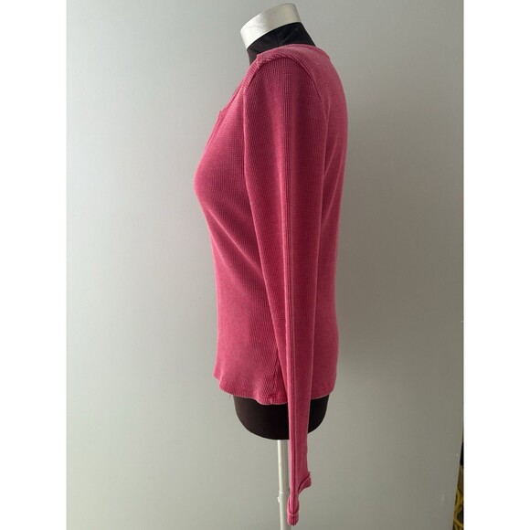 Pilcro Anthropologie Thermal Shirt Size L Pink Waffle Knit  V-Neck - Picture 2 of 12